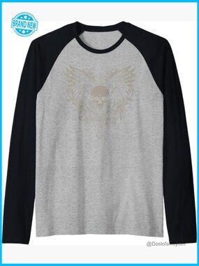 Skull Cross Wings Raglan Baseball Tee Y2K Goth Grunge Emo Alternative